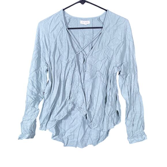 Silence + Noise Women Blouse Sage Green Criss Cross V Neck Long Sleeve Medium - Picture 1 of 11